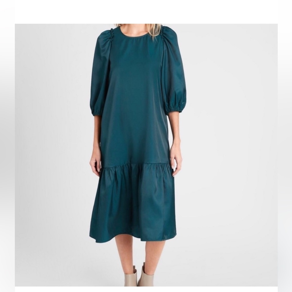 banana republic Green Emerald Midi Dress Size S Volume Sleeve